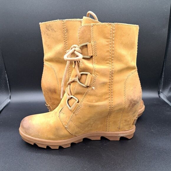 Sorel Joan Of Arctic Wedge II Women's Sz 8 Camel Brown Leather Wedge Ankle Boots - Picture 6 of 10